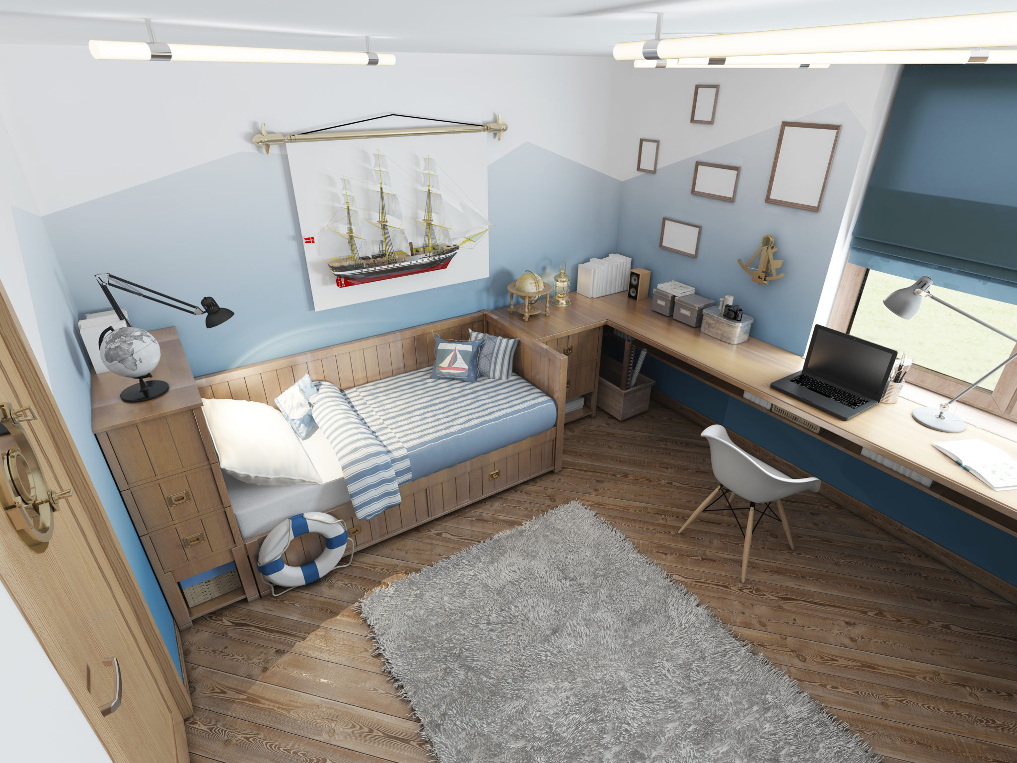 Młodzieżowy pokój w stylu marynarskim -
