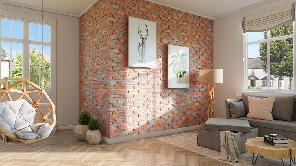 Ściana z cegły w mieszkaniu - inspiracja - płytki loft stegu
