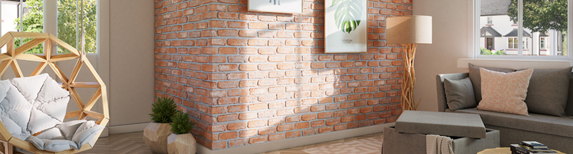 Imitacja cegły na ścianie w nowoczesnym wnętrzu