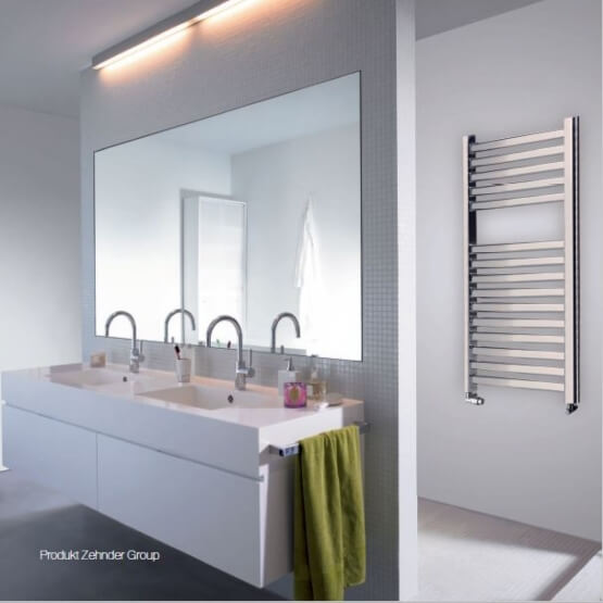 grey bathroom, chrome bathroom radiator