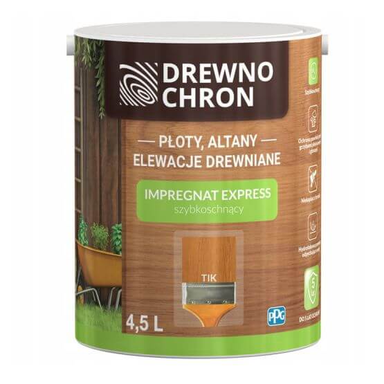 Zestaw Impregnat Express Ogród Tik 4.5L Drewnochron + Pędzel Włoski 70 mm GRATIS Zestaw Impregnat Express Ogród Tik 4.5L Drewnochron + Pędzel Włoski 70 mm GRATIS