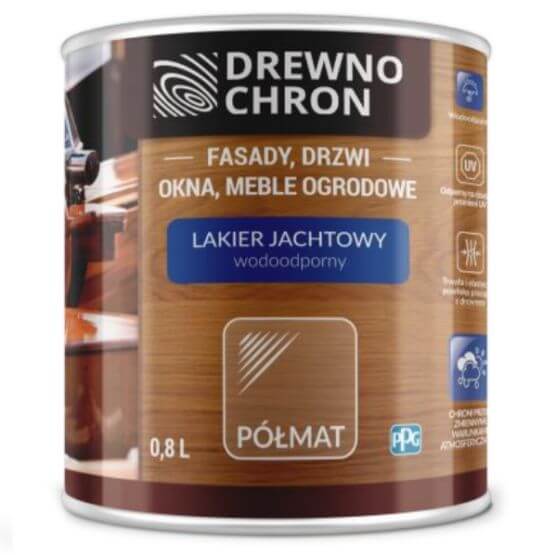 lakier1 Zestaw Lakier Jachtowy Uv Półmat 0.8L Drewnochron + Pędzel Włoski 70 mm GRATIS