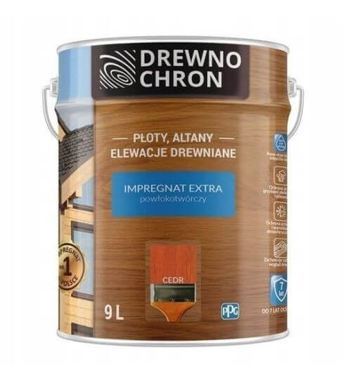 Zestaw Impregnat Extra Powłokotwórczy Cedr 9L Drewnochron + Pędzel Włoski 70 mm GRATIS