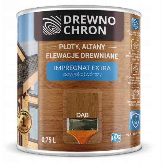 Zestaw Impregnat Extra Powłokotwórczy Dąb 0,75L Drewnochron + Pędzel Włoski 70 mm GRATIS Zestaw Impregnat Extra Powłokotwórczy Dąb 0,75L Drewnochron + Pędzel Włoski 70 mm GRATIS