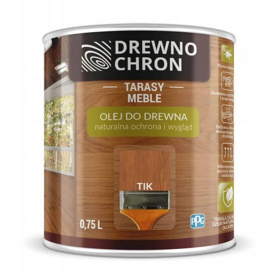 Zestaw Olej Do Drewna Tik 0,75L Drewnochron + Pędzel Włoski 70 mm GRATIS