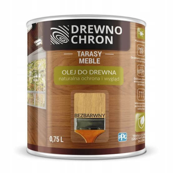 Zestaw Olej Do Drewna Bezbarwny 0,75L Drewnochron + Pędzel Włoski 70 mm GRATIS