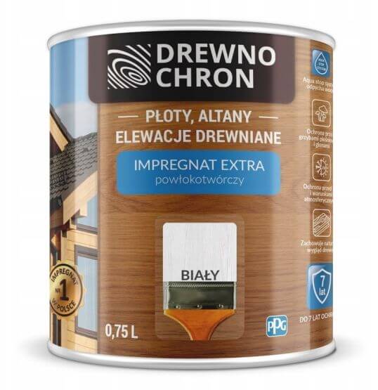 Zestaw Impregnat Extra Powłokotwórczy Biały 0,75L Drewnochron + Pędzel Włoski 70 mm GRATIS