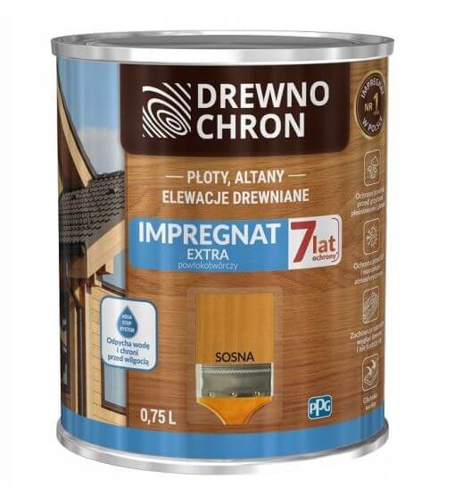 Zestaw Impregnat Extra Powłokotwórczy Sosna 0,75L Drewnochron + Pędzel Włoski 70 mm GRATIS Zestaw Impregnat Extra Powłokotwórczy Sosna 0,75L Drewnochron + Pędzel Włoski 70 mm GRATIS