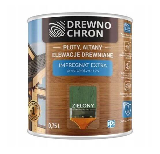 Zestaw Impregnat Extra Powłokotwórczy Zielony 0,75L Drewnochron + Pędzel Włoski 70 mm GRATIS