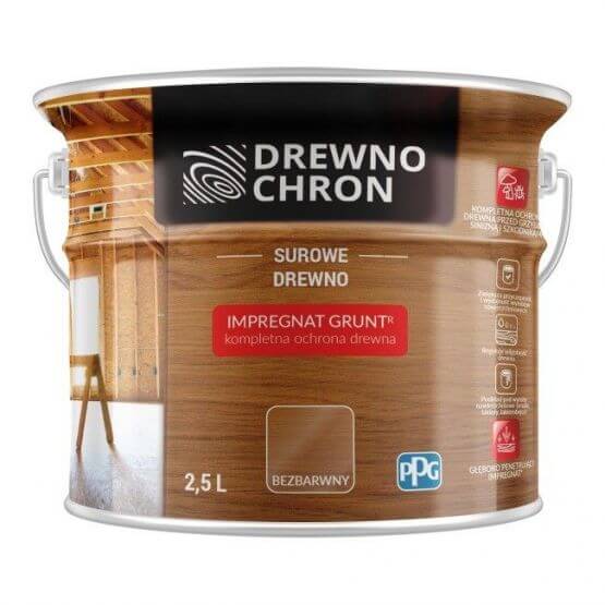 Zestaw Impregnat Grunt Bezbarwny 2.5L Drewnochron + Pędzel Włoski 70 mm GRATIS 