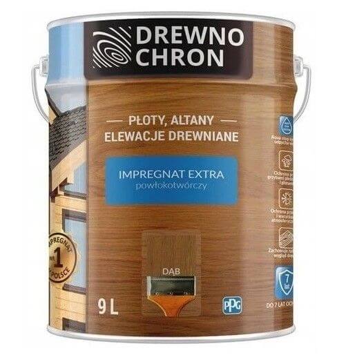 Zestaw Impregnat Extra Powłokotwórczy Dąb 9L Drewnochron + Pędzel Włoski 70 mm GRATIS