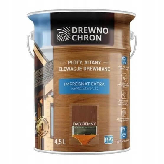 Zestaw Impregnat Extra Powłokotwórczy Dąb Ciemny 4,5L Drewnochron + Pędzel Włoski 70 mm GRATIS Zestaw Impregnat Extra Powłokotwórczy Dąb Ciemny 4,5L Drewnochron + Pędzel Włoski 70 mm GRATIS