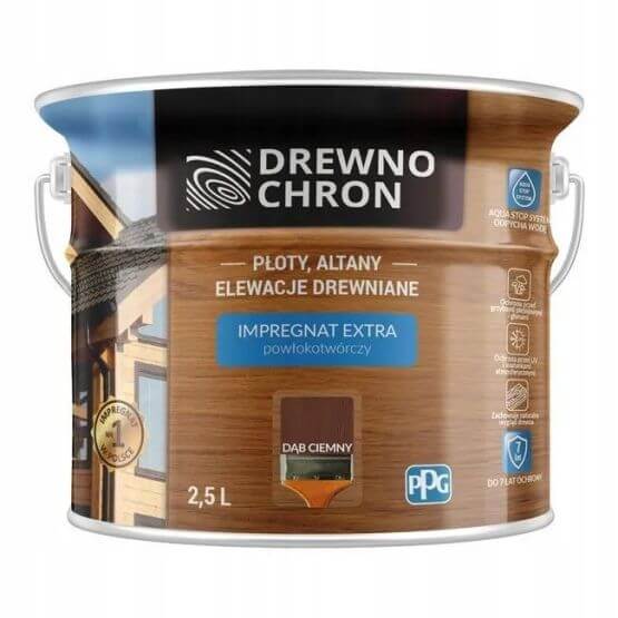 Zestaw Impregnat Extra Powłokotwórczy Dąb Ciemny 2,5L Drewnochron + Pędzel Włoski 70 mm GRATIS Zestaw Impregnat Extra Powłokotwórczy Dąb Ciemny 2,5L Drewnochron + Pędzel Włoski 70 mm GRATIS