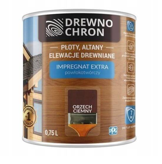 Zestaw Impregnat Extra Powłokotwórczy Orzech Ciemny 0,75L Drewnochron + Pędzel Włoski 70 mm GRATIS Zestaw Impregnat Extra Powłokotwórczy Orzech Ciemny 0,75L Drewnochron + Pędzel Włoski 70 mm GRATIS