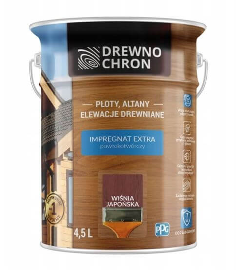 Zestaw Impregnat Extra Powłokotwórczy Wiśnia Japońska 4,5L Drewnochron + Pędzel Włoski 70 mm GRATIS Zestaw Impregnat Extra Powłokotwórczy Wiśnia Japońska 4,5L Drewnochron + Pędzel Włoski 70 mm GRATIS
