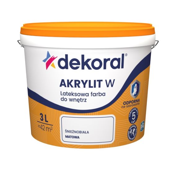 dekoral-akrylit-3l Zestaw Farba Lateksowa Odporna na Szorowanie Biała 3l Dekoral + Kuweta Malarska