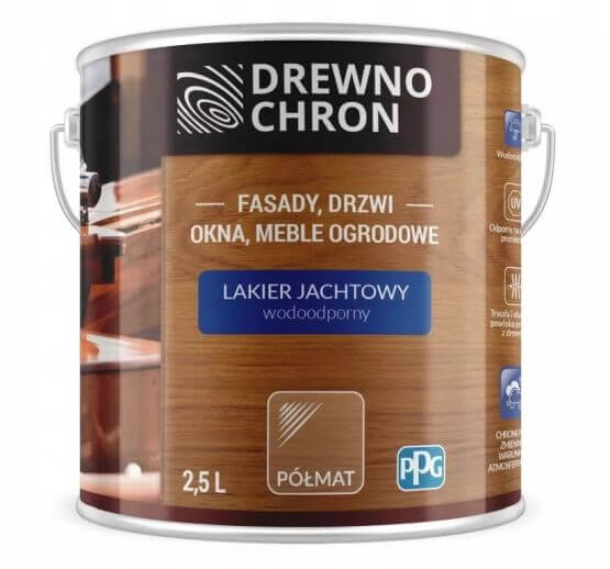 Zestaw Lakier Jachtowy Uv Półmat 2.5L Drewnochron + Pędzel Włoski 70 mm GRATIS