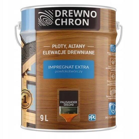 Zestaw Impregnat Extra Powłokotwórczy Palisander Średni 9L Drewnochron + Pędzel Włoski 70 mm GRATIS