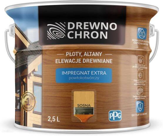 Zestaw Impregnat Extra Powłokotwórczy Sosna 2,5L Drewnochron + Pędzel Włoski 70 mm GRATIS