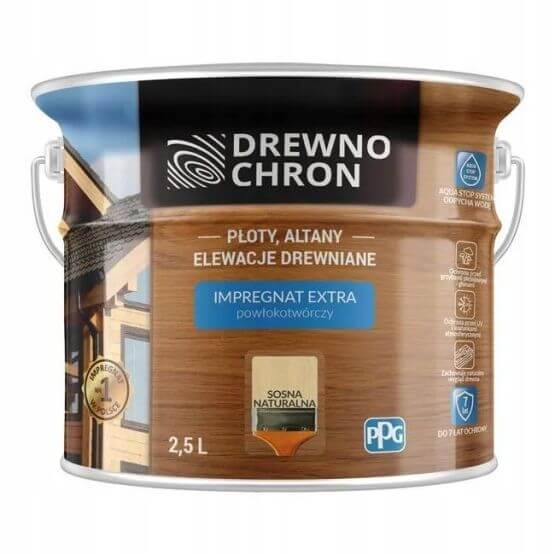 Zestaw Impregnat Extra Powłokotwórczy Sosna Naturalna 2,5L Drewnochron + Pędzel Włoski 70 mm GRATIS Zestaw Impregnat Extra Powłokotwórczy Sosna Naturalna 2,5L Drewnochron + Pędzel Włoski 70 mm GRATIS