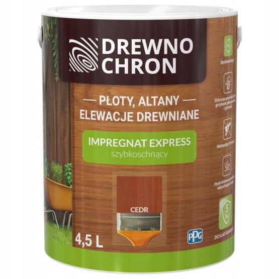 Impregnat-Express-Ogrod-4-5-L-Cedr-Drewnochron-01 Zestaw Impregnat Express Ogród Cedr 4.5L Drewnochron + Pędzel Włoski 70 mm GRATIS