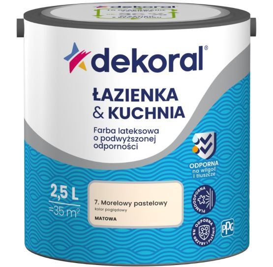 Farba Lateksowa Łazienka&Kuchnia Morelowy Pastelowy 2,5L Dekoral