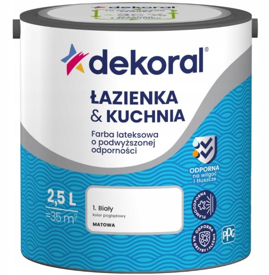 Farba Lateksowa Łazienka&Kuchnia Biały 2,5L Dekoral