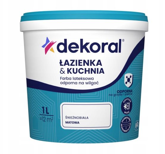 Farba Lateksowa Łazienka&Kuchnia Maleinak Plus Biała Mat 1L Dekoral