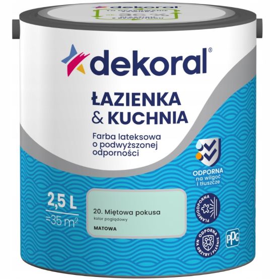 Farba Lateksowa Łazienka&Kuchnia Miętowa Pokusa 2,5L Dekoral