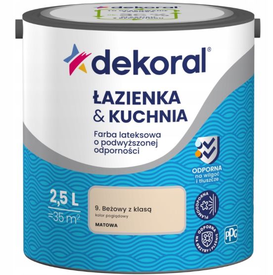 Farba Lateksowa Łazienka&Kuchnia Beżowy Z Klasą 2,5L Dekoral