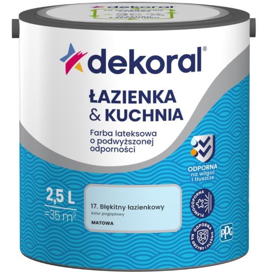 Farba Lateksowa Łazienka&Kuchnia Błękit Lazienkowy 2,5L Dekoral