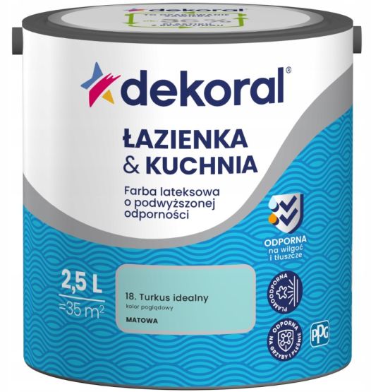 Farba Lateksowa Łazienka&Kuchnia Turkus Idealny 2,5L Dekoral