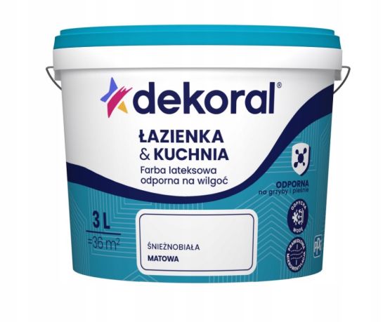 Farba Lateksowa Łazienka&Kuchnia Maleinak Biały Mat 3L Dekoral