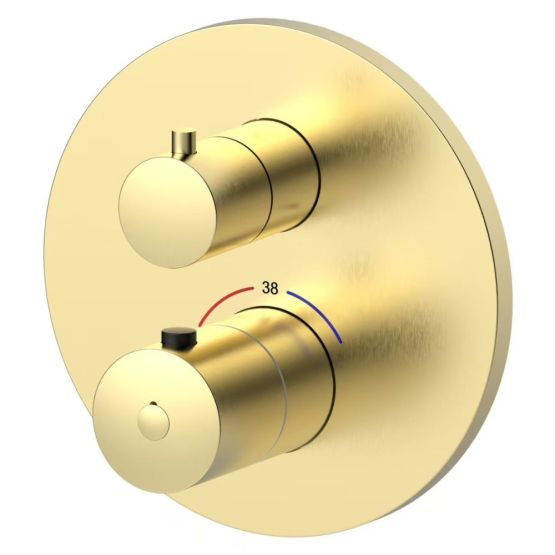 Bateria Prysznicowo-Wannowa Termostatyczna Podtynkowa Z Boxem 3-Wyjściowym Ori Złoty Szczotkowany PVD 08043GN-P Emporia