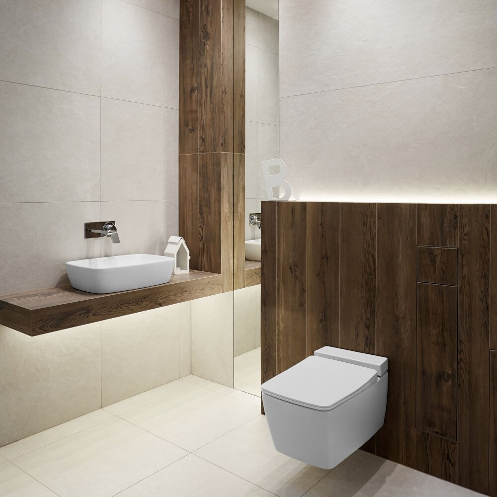 Biała toaleta z drewnem - mała łazienka WC | Ispiracje Aranżacje Viverto