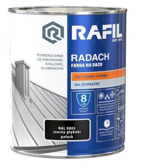 Farba Na Dach Radach 10L Czarny Połysk RAL 9005 Rafil