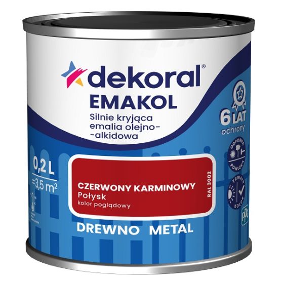 Emalia Olejno-Alkidowa Emakol Strong Czerwony Karminowy 0,2L Dekoral