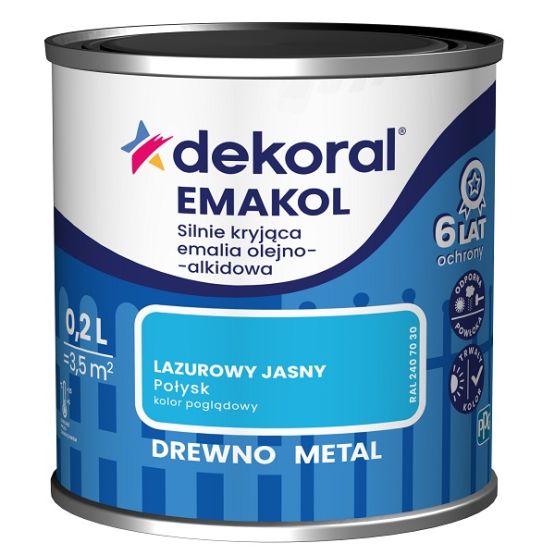 Emalia Olejno-Alkidowa Emakol Strong Lazurowy Jasny 0,2L Dekoral