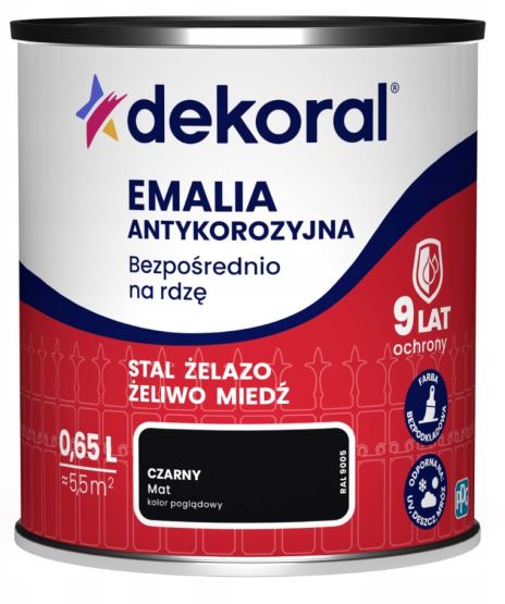 Emalia Antykorozyjna Czarny 0.65L Mat RAL 9005 Dekoral