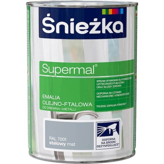Emalia Olejno-Ftalowa Supermal Stalowy Mat, 0,8L Śnieżka