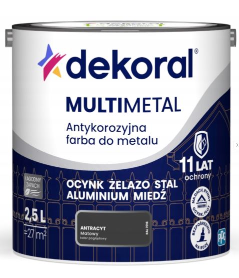 Farba Do Metalu Antykorozyjna Multimetal Antracyt Mat 2,5L Dekoral