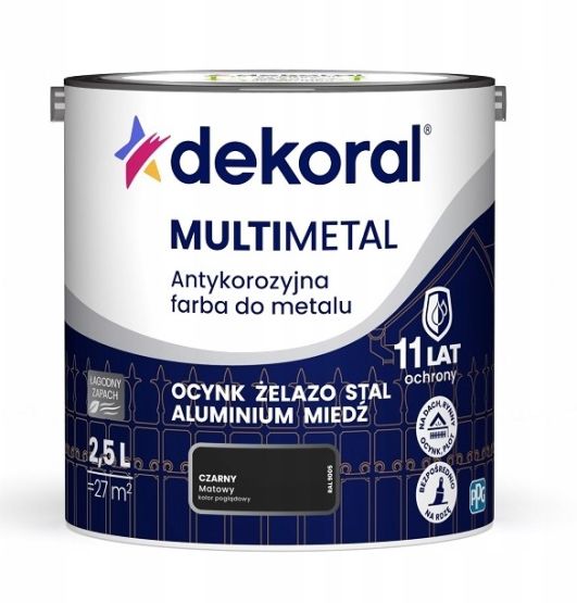 Farba Do Metalu Antykorozyjna Czarny Mat 2,5L Dekoral