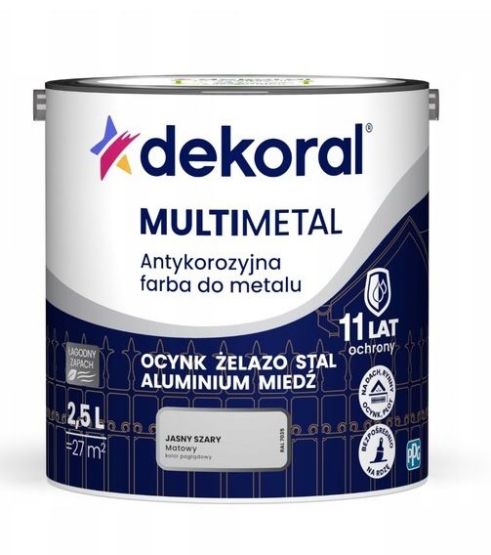Farba Do Metalu Antykorozyjna Jasny Szary Mat 2,5L Dekoral