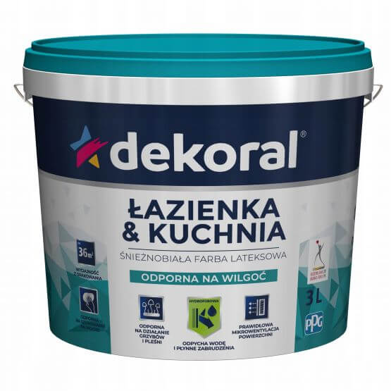 Farba Lateksowa Łazienka&Kuchnia Maleinak Biały Mat 3L Dekoral