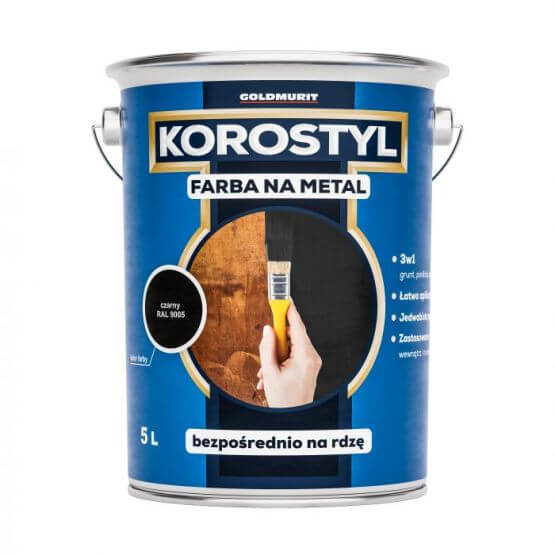 Farba Na Metal 3W1 Korostyl Czarny RAL 9005 5L Goldmurit