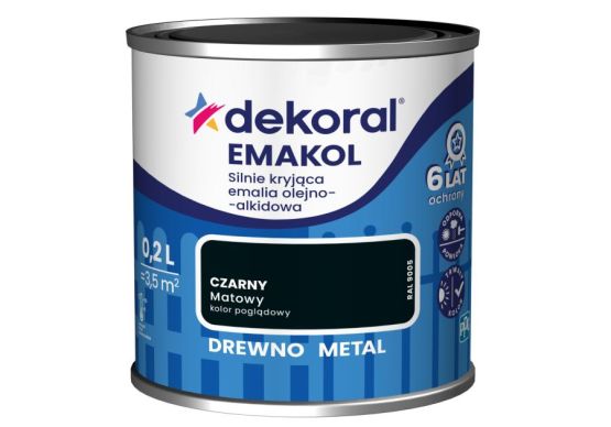 Emalia Olejno-Alkidowa Emakol Strong Czarny Mat 0,2L Dekoral
