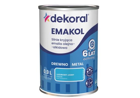 Emalia Olejno-Alkidowa Emakol Strong Lazurowy Jasny Połysk 0,9L Dekoral