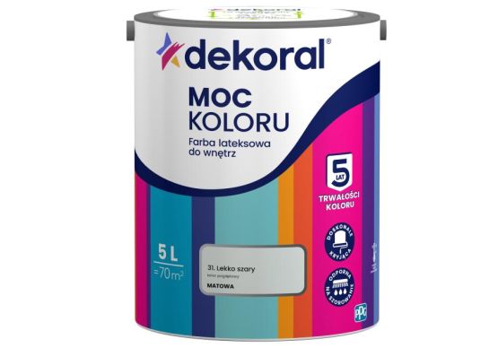 Farba Lateksowa Moc Koloru Lekko Szary 5L Dekoral