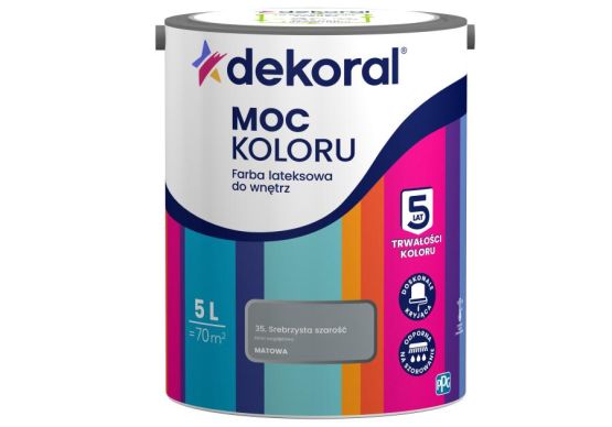Farba Lateksowa Moc Koloru Srebrzysta Szarość 5l Dekoral