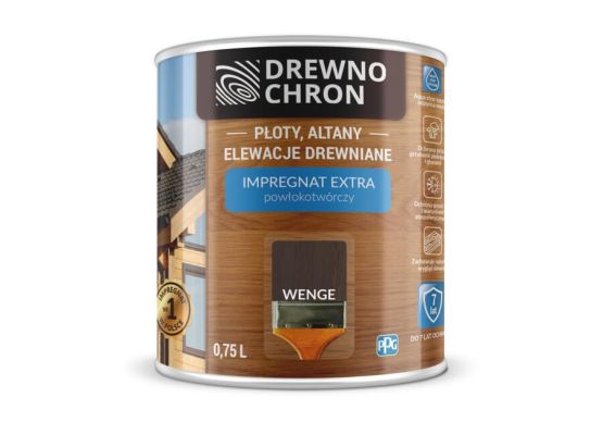 Zestaw Impregnat Extra Powłokotwórczy Wenge 0,75L Drewnochron + Pędzel Włoski 70 mm GRATIS